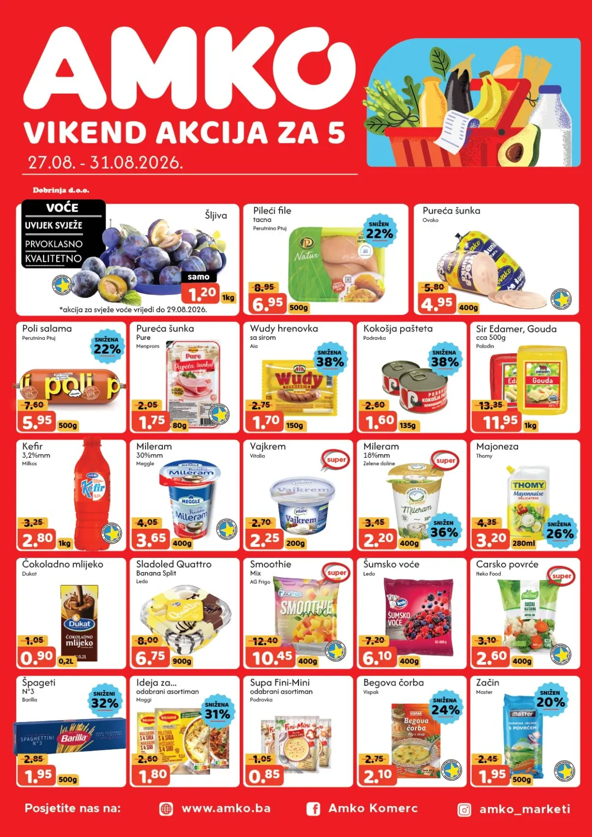 AMKO vikend akcija od 27.08. do 31.08.2026. – prehrambeni proizvodi, piće i kućne potrepštine sniženi do 51%