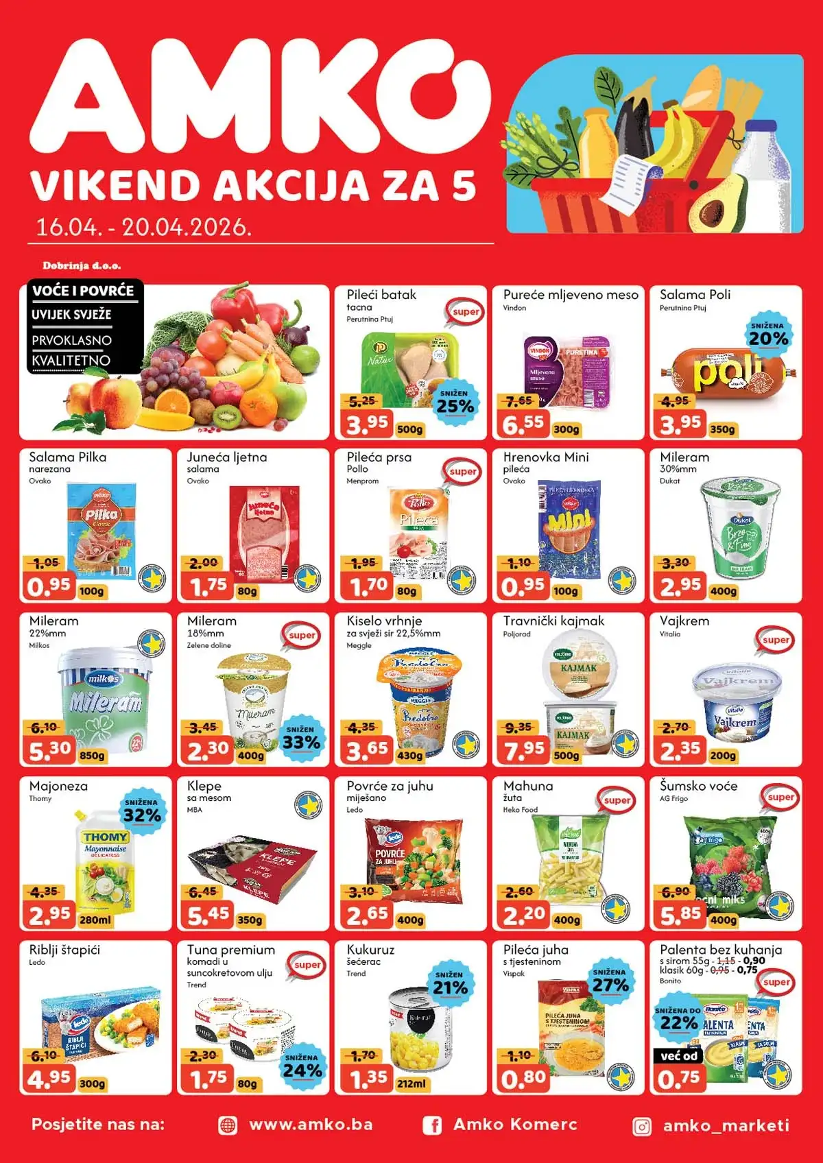 AMKO vikend akcija katalog Bosna i Hercegovina velika sniženja prehrane i kućnih potrepština do 20. aprila 2026 prva strana