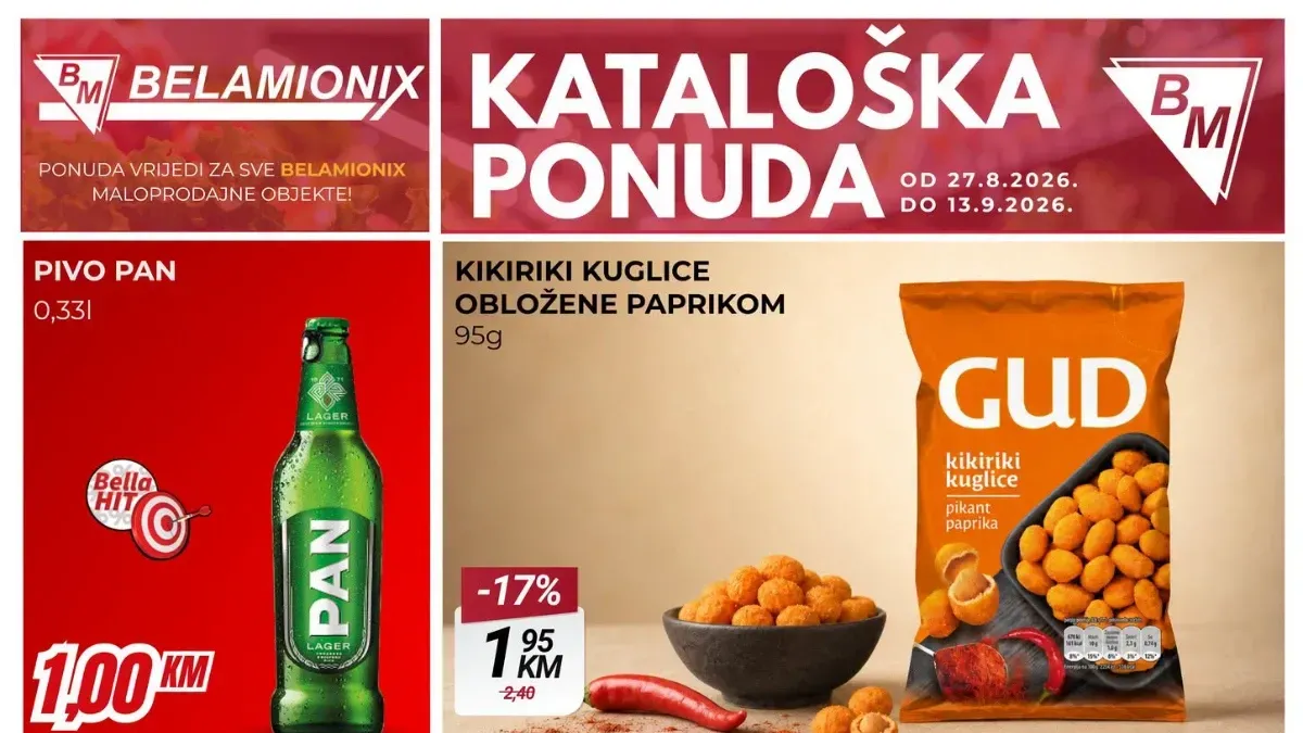 Belamionix katalog od 27.08. do 13.09.2026. – prehrana, piće, slatkiši i kućna hemija na sniženju do 48%