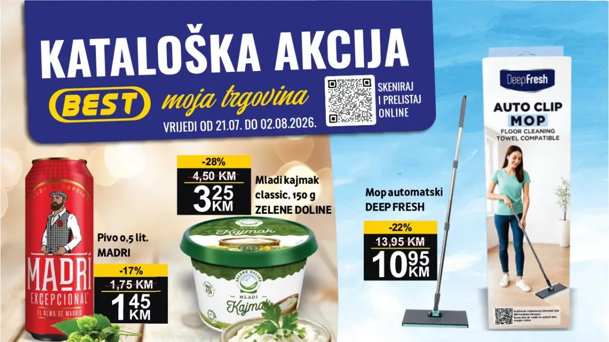 BEST kataloška akcija donosi popuste do 47% na prehranu, delikatese, mliječne proizvode, sladoled i proizvode za domaćinstvo do 02.08.2026.