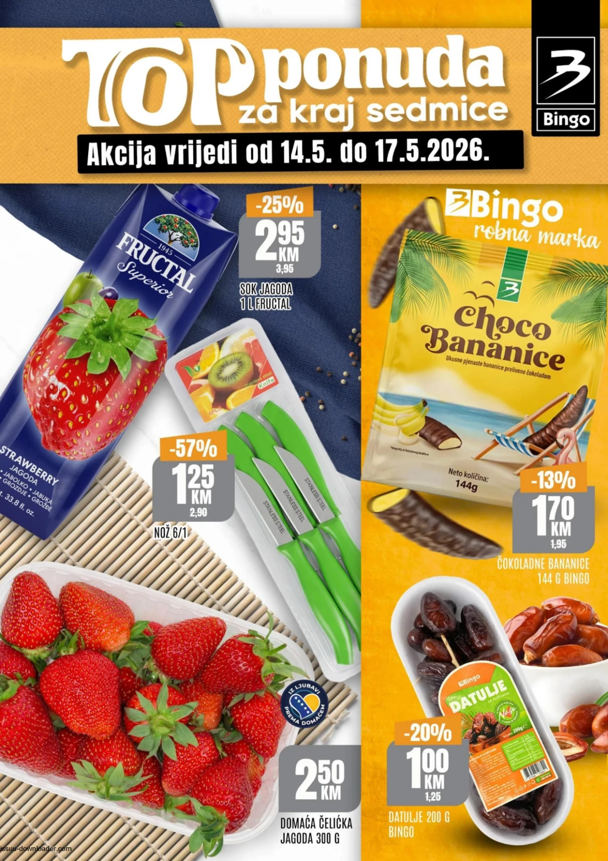 Bingo vikend akcija 14-17.05.2026 – jagode 2,50 KM, ćevapi 17,95 KM i Pepsi 2,00 KM u top ponudi strana 1