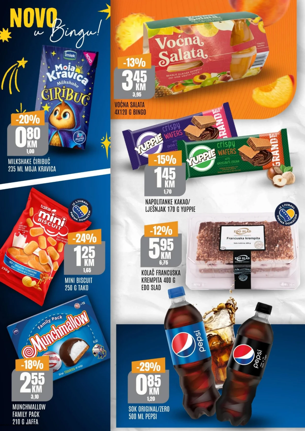 Bingo vikend ponuda slatkiša i pića Bingo slatkiši, napolitanke, Pepsi i deserti na sniženju