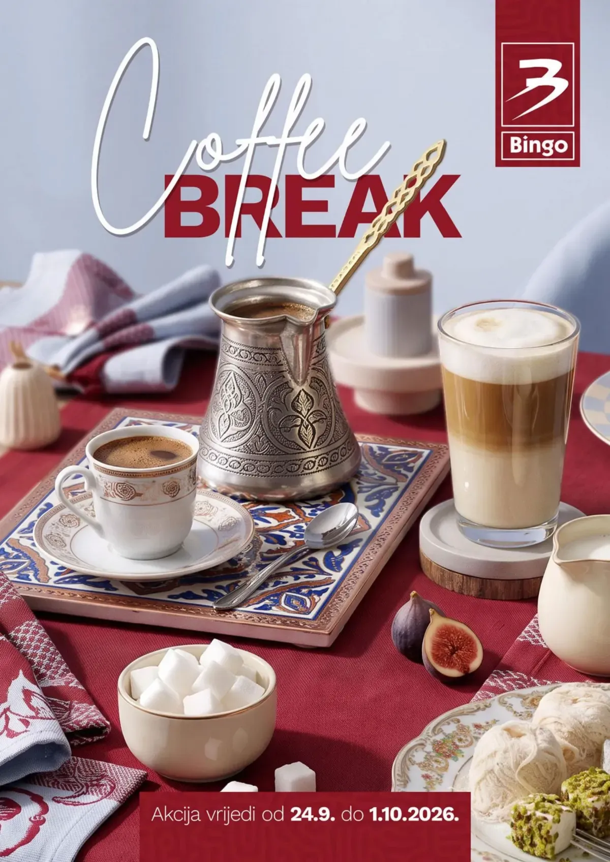 Bingo Coffee Break katalog od 24.09. do 01.10.2026. – kafa, cappuccino, šolje, džezve i aparati za kafu na akciji