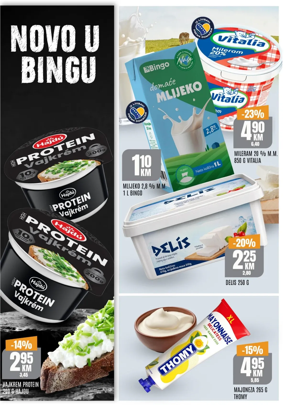 Bingo TOP ponuda – mlijeko, mileram, Delis sir, proteinski vajkrem i majoneza