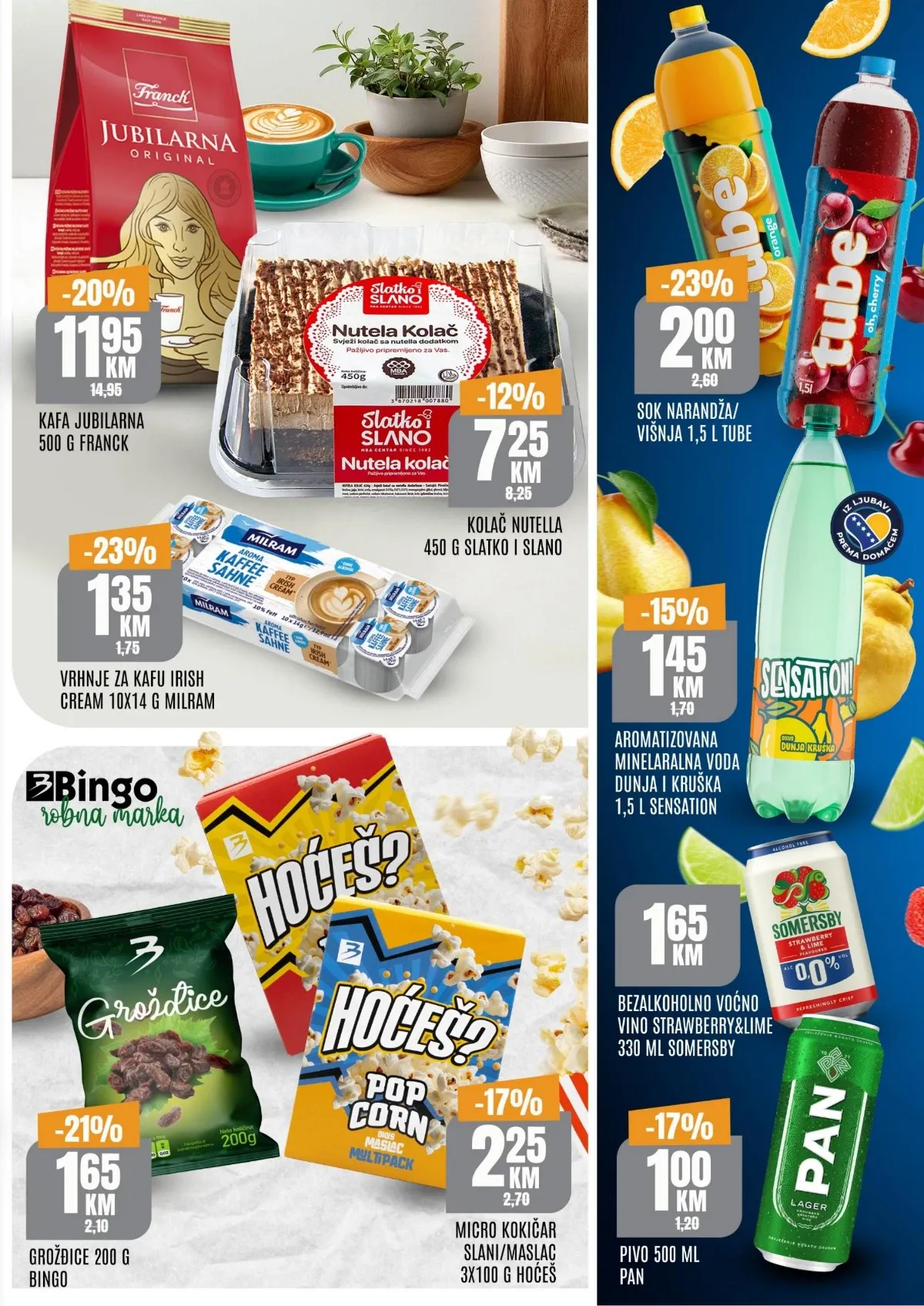 Bingo TOP ponuda – Franck kafa, kolač, sokovi, mineralna voda, grickalice i pivo