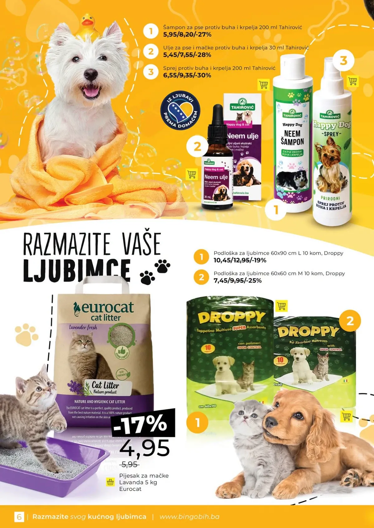 Bingo WAW MAW katalog – proizvodi protiv buha i krpelja, pijesak za mačke i podloške za ljubimce