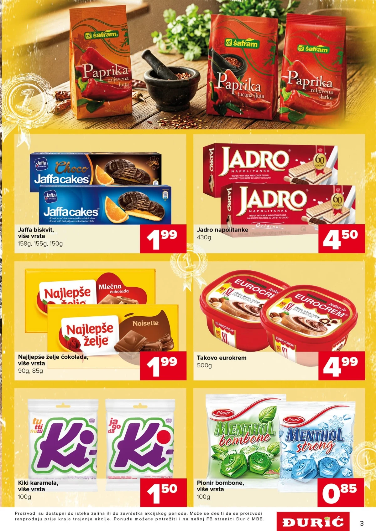 Đurić Supermarket katalog – Jaffa, Jadro, Eurocrem, Kiki i bombone na sniženju