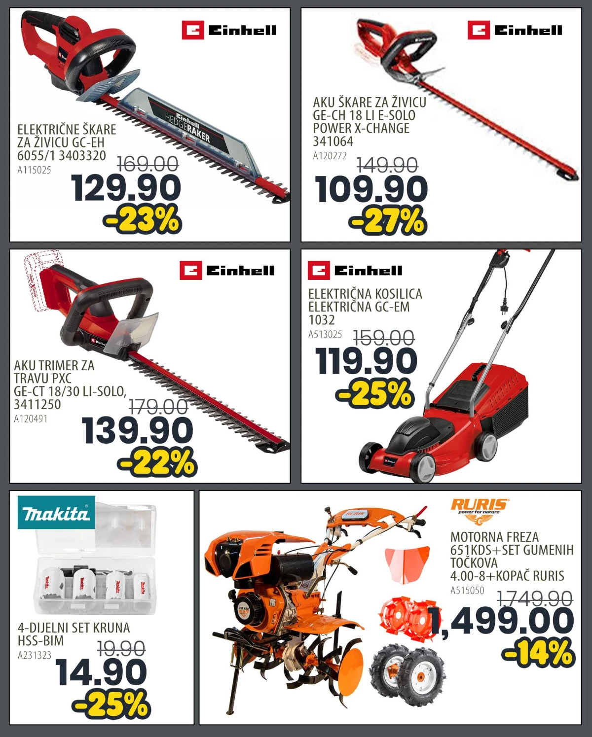 FIS akcija – Einhell kosilice, trimeri, škare za živicu i motorna freza