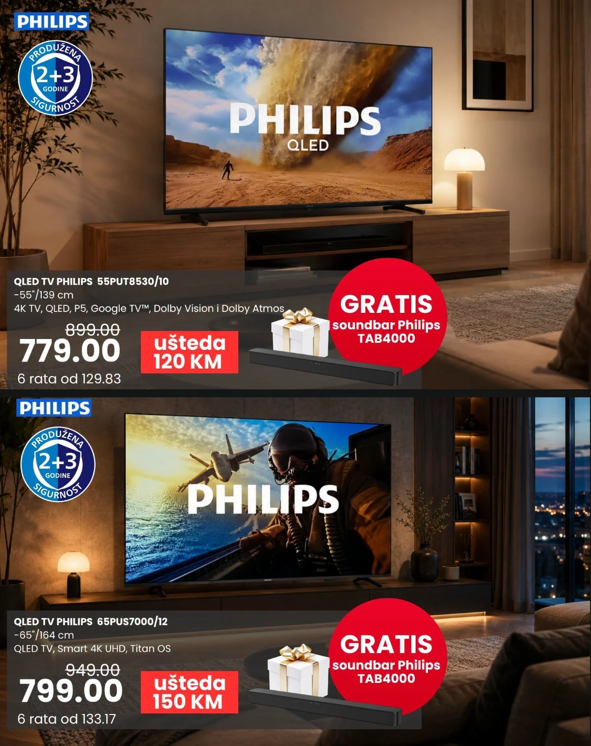 FIS Match Zona Philips QLED televizori uz gratis soundbar i uštede do 150 KM