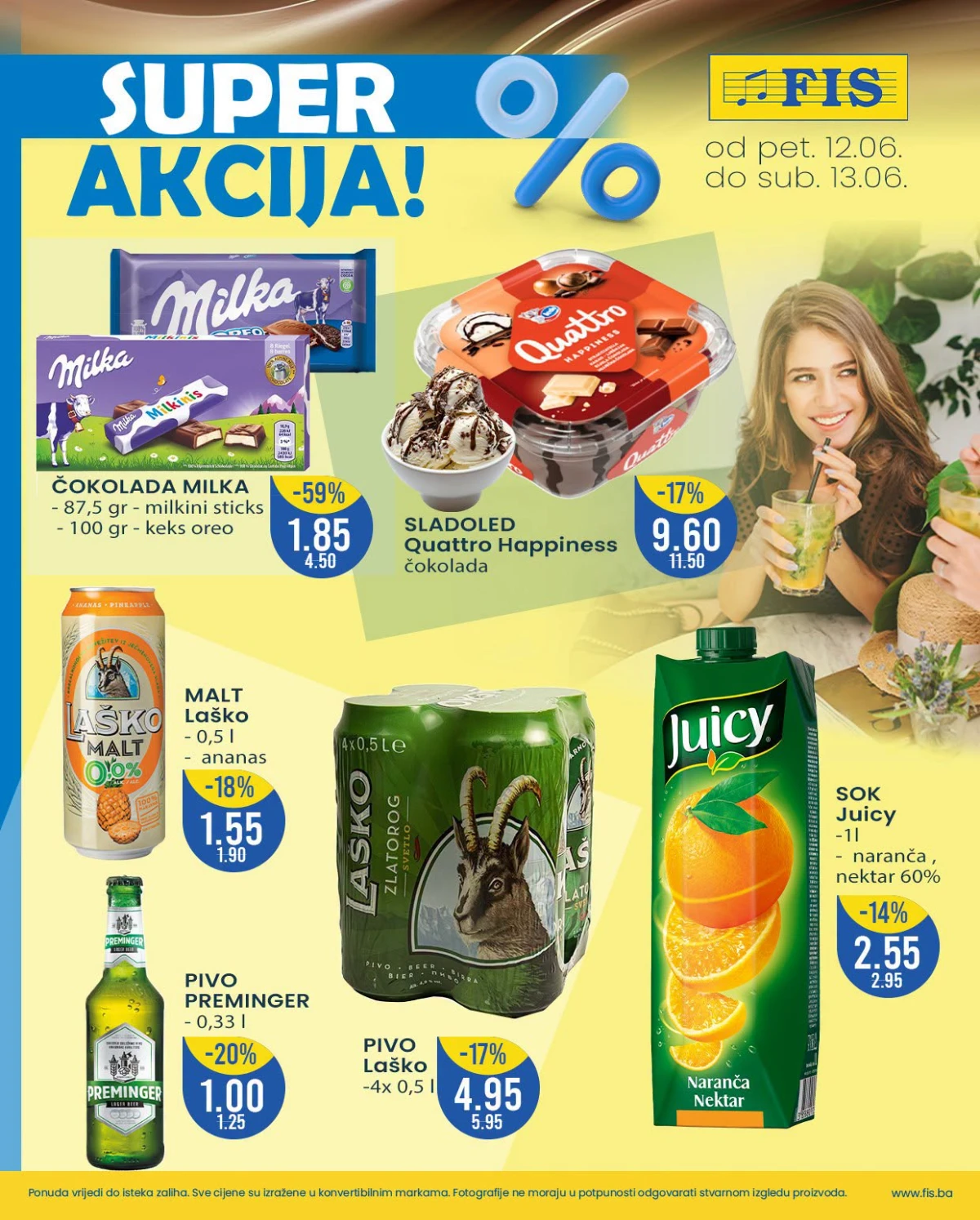 FIS Super akcija – Milka čokolade, Quattro sladoled, Laško pivo i Juicy sok