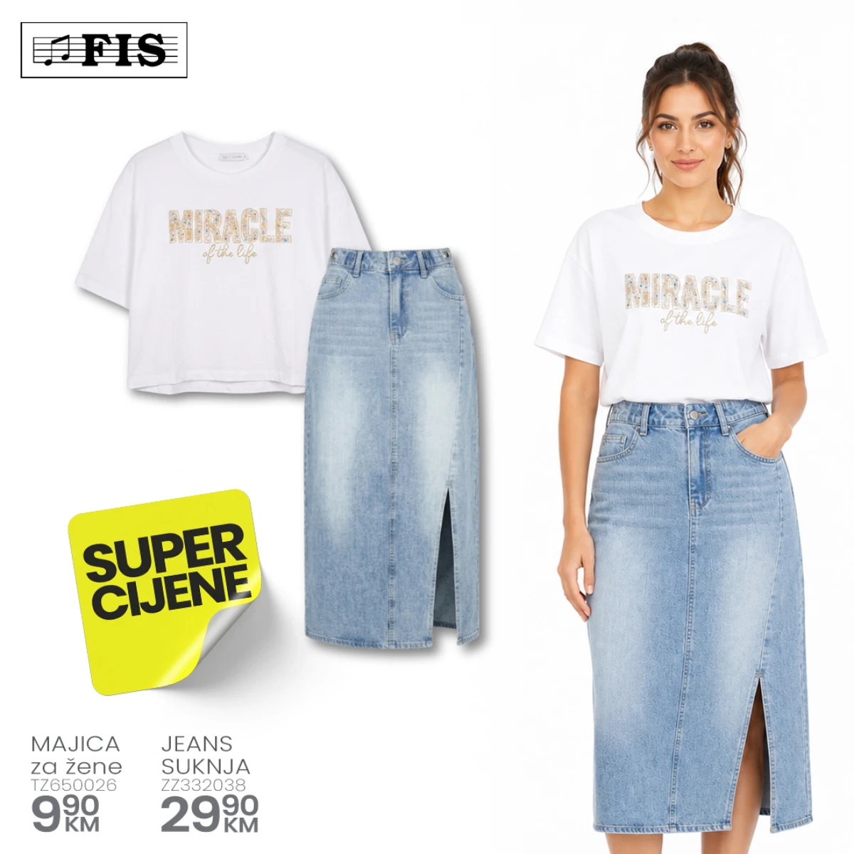 FIS Super cijene – ženska jeans suknja i majica na akciji