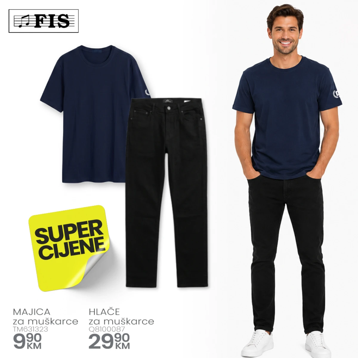 FIS Super cijene – muška majica i crne jeans hlače po akcijskoj cijeni