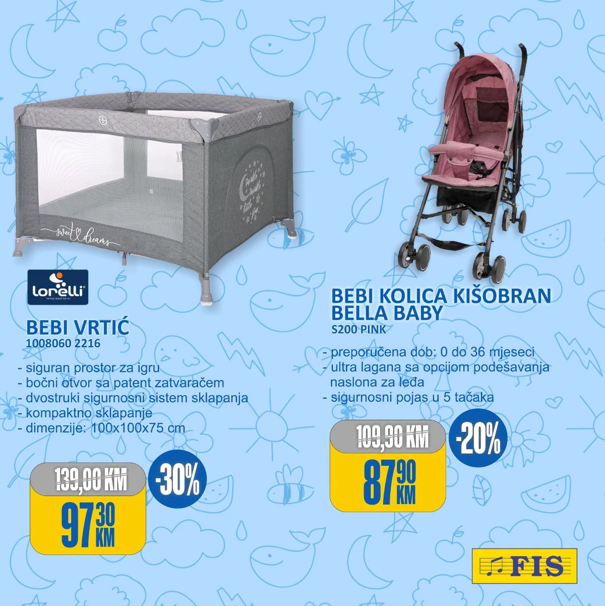 FIS akcija – Bella Baby kolica 87,90 KM i bebi vrtić 97,30 KM