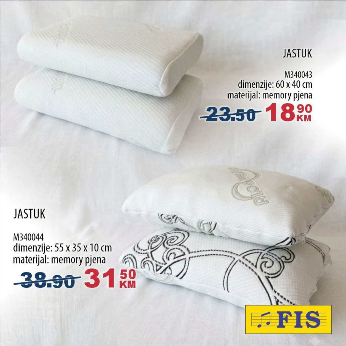 FIS memory pjena jastuci 60x40 cm i 55x35x10 cm na akciji