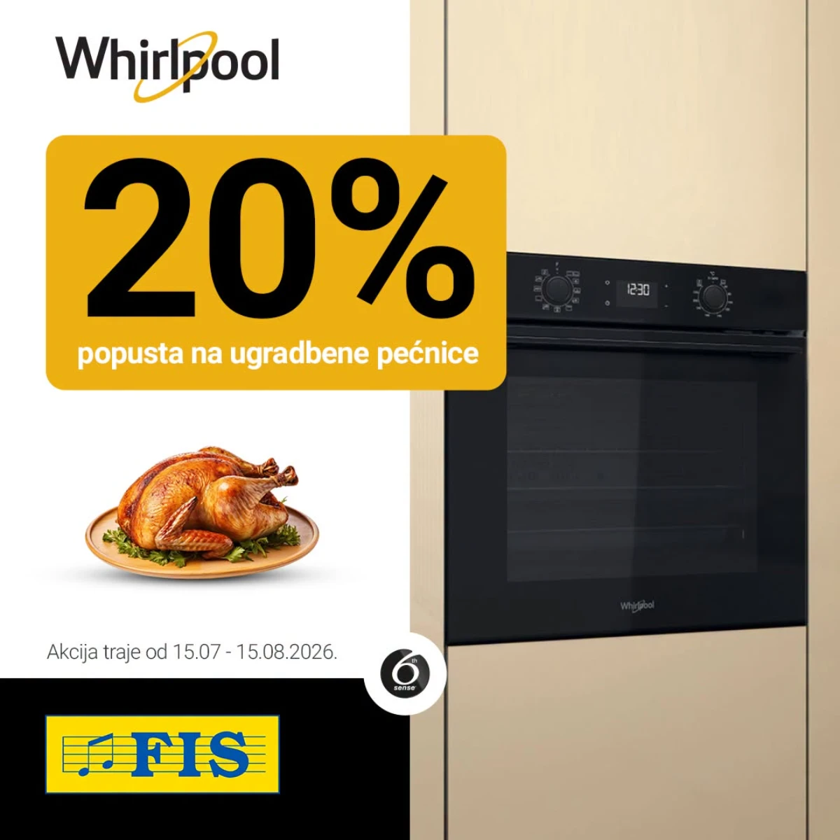 Whirlpool ugradbene pećnice uz 20% popusta u FIS akciji do 15.08.2026.