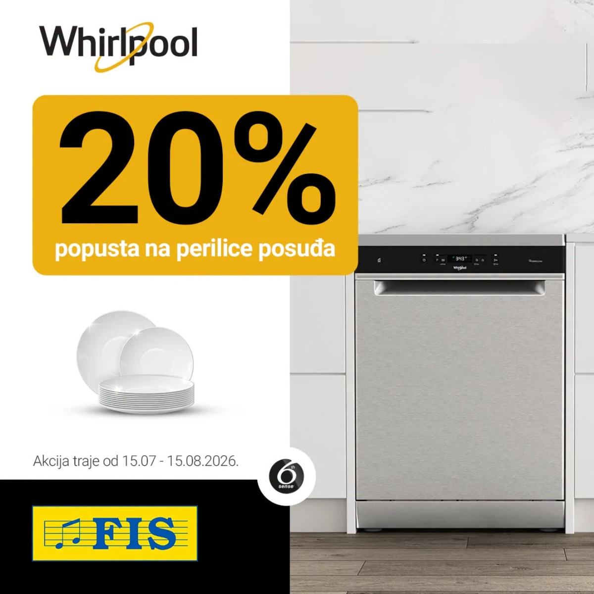 Whirlpool samostojeće perilice posuđa uz 20% popusta u FIS-u