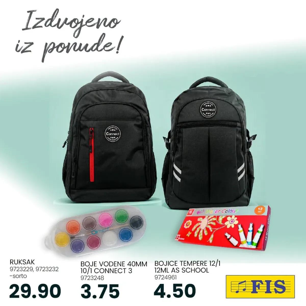 FIS školska ponuda – Connect ruksaci, vodene boje i tempere