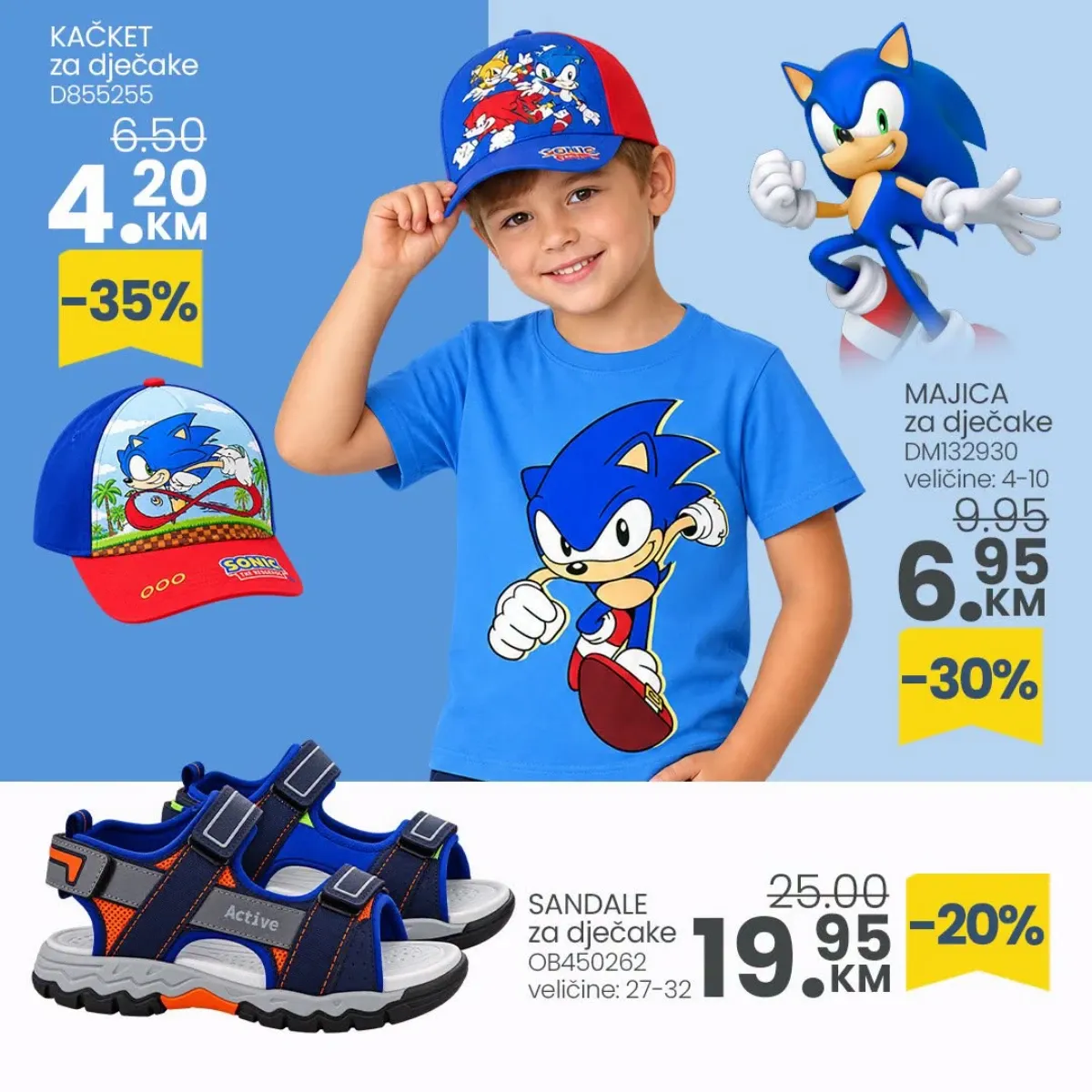 FIS akcija za dječake – Sonic majica, kačket i sandale sniženi do 35%