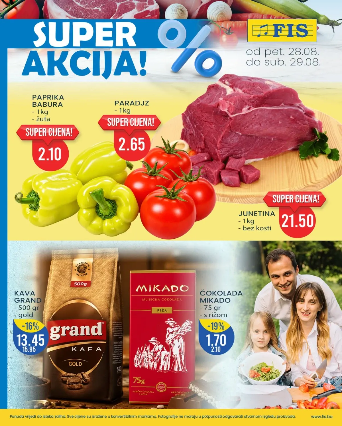 FIS vikend akcija od 28.08. do 29.08.2026. – junetina, paprika, paradajz, Grand kafa i Mikado čokolada
