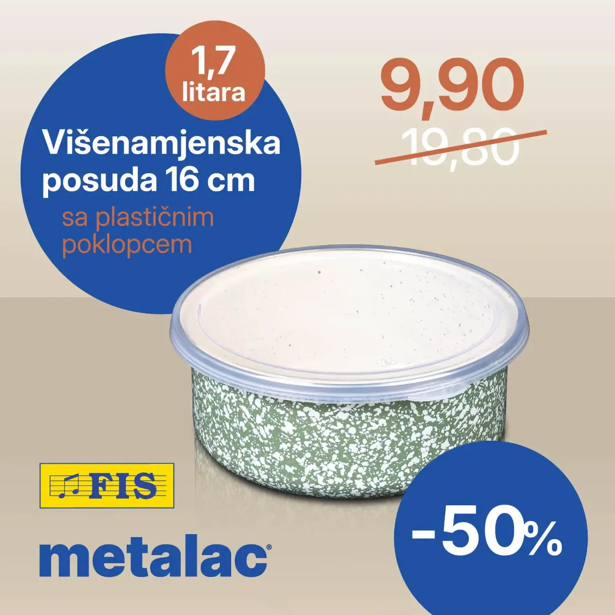 Višenamjenska posuda Olivia – 9,90 KM FIS Metalac Olivia višenamjenska posuda 16 cm s plastičnim poklopcem za 9,90 KM