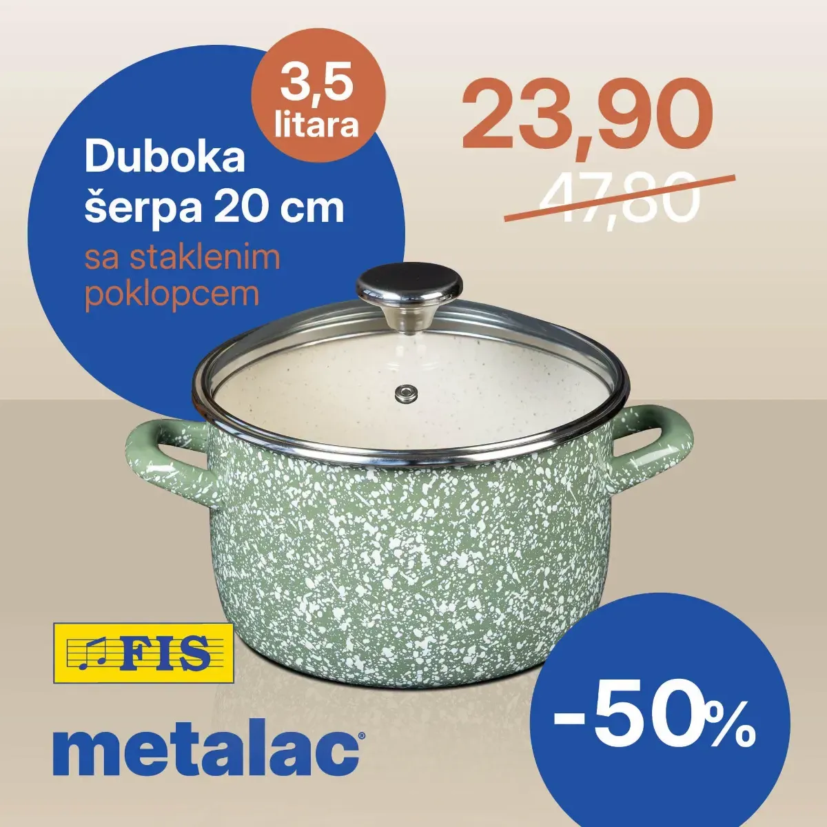 Duboka šerpa Olivia 20 cm – 23,90 KM FIS Metalac Olivia duboka šerpa 20 cm sa staklenim poklopcem za 23,90 KM