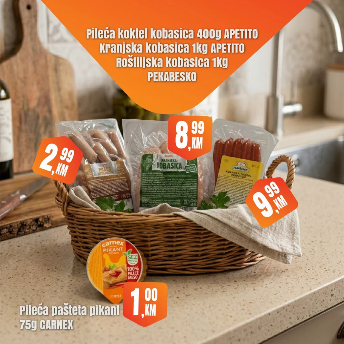 Fortuna Market vikend akcija strana 3 – kobasice i paštete Fortuna Market vikend akcija strana 3 – pileća pašteta Carnex 1,00 KM i pileća koktel kobasica 2,99 KM