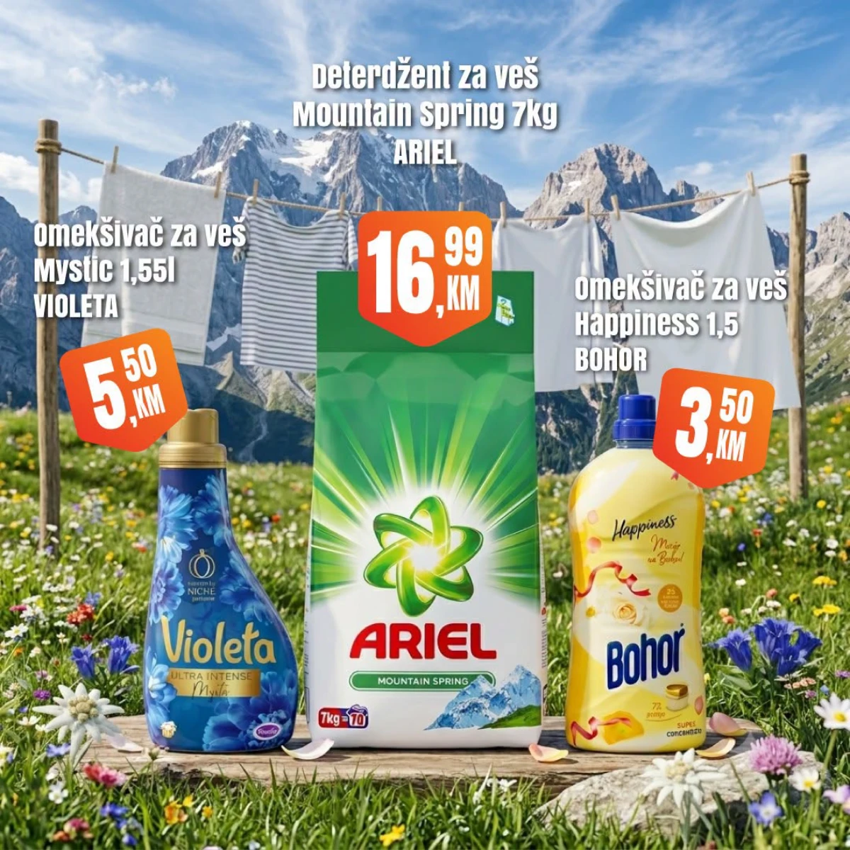Fortuna Market vikend akcija strana 19 – Ariel i Violeta Fortuna Market vikend akcija strana 19 – Ariel Mountain Spring 16,99 KM i Violeta omekšivač 5,50 KM