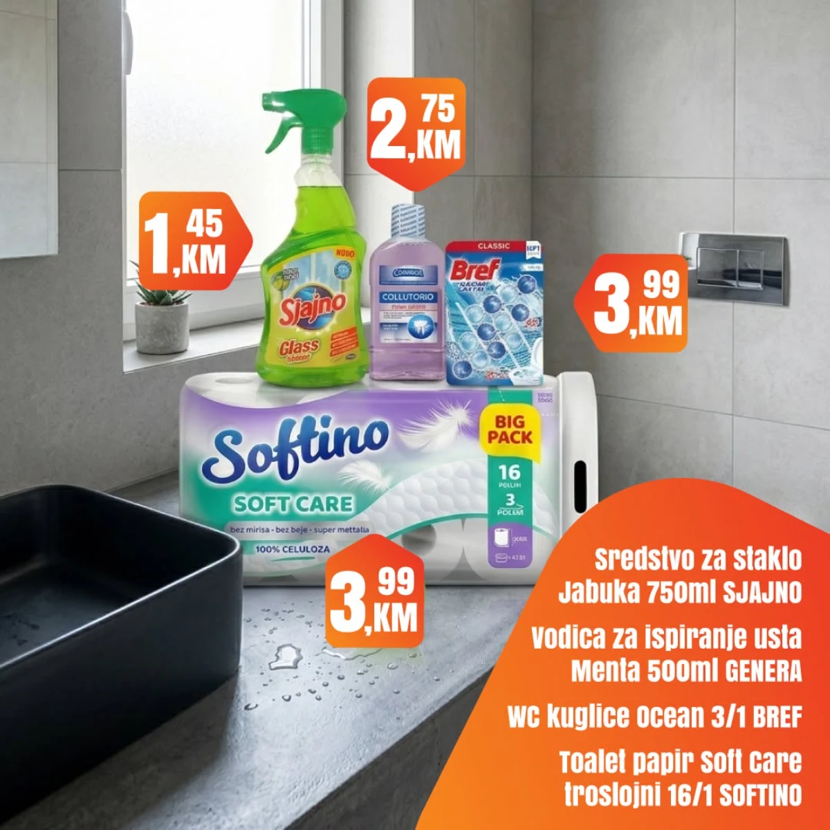 Fortuna Market vikend akcija strana 20 – sredstva za čišćenje i higijenu Fortuna Market vikend akcija strana 20 – sredstvo za staklo 1,45 KM, vodica za ispiranje usta 2,75 KM i toalet papir 3,99 KM