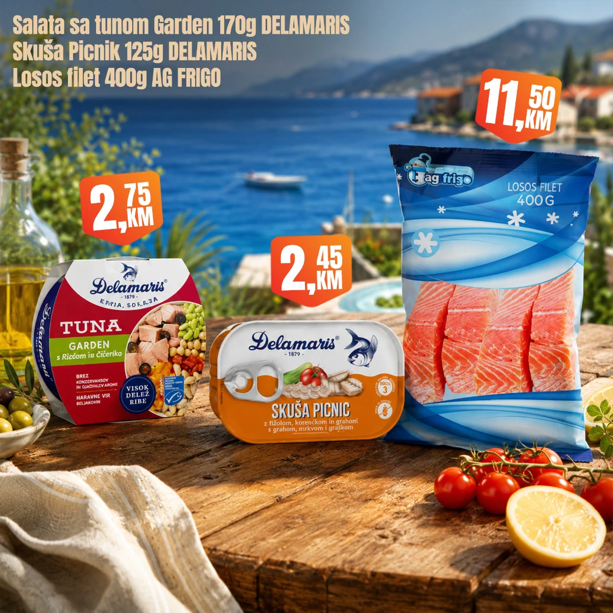 Fortuna Market vikend akcija strana 4 – Delamaris salate, skuša i losos filet na akciji