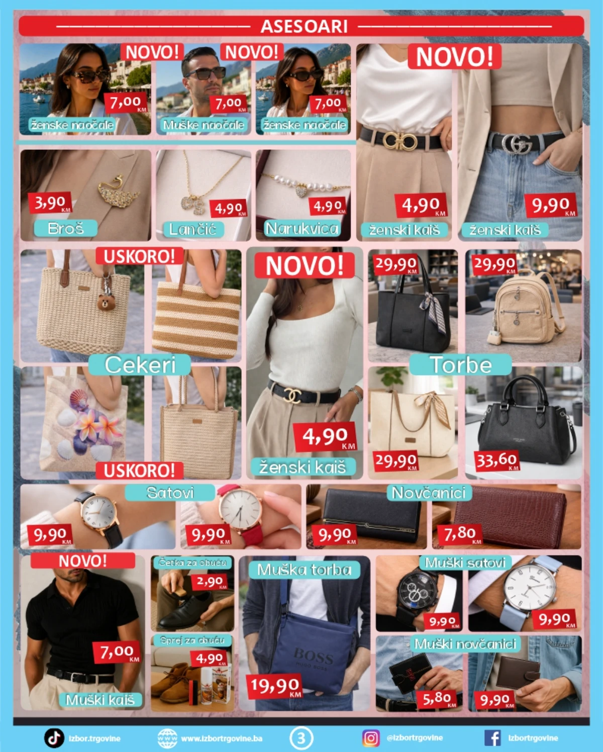 Izbor trgovine akcija – torbe, kaiševi, satovi i modni dodaci na sniženju