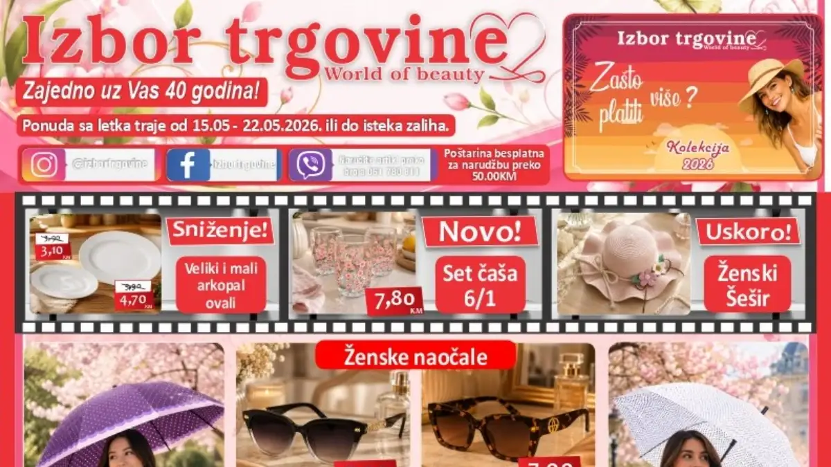 Izbor trgovine katalog maj 2026 – ženske patike od 25 KM, kozmetika od 1,50 KM i kućni artikli na sniženju