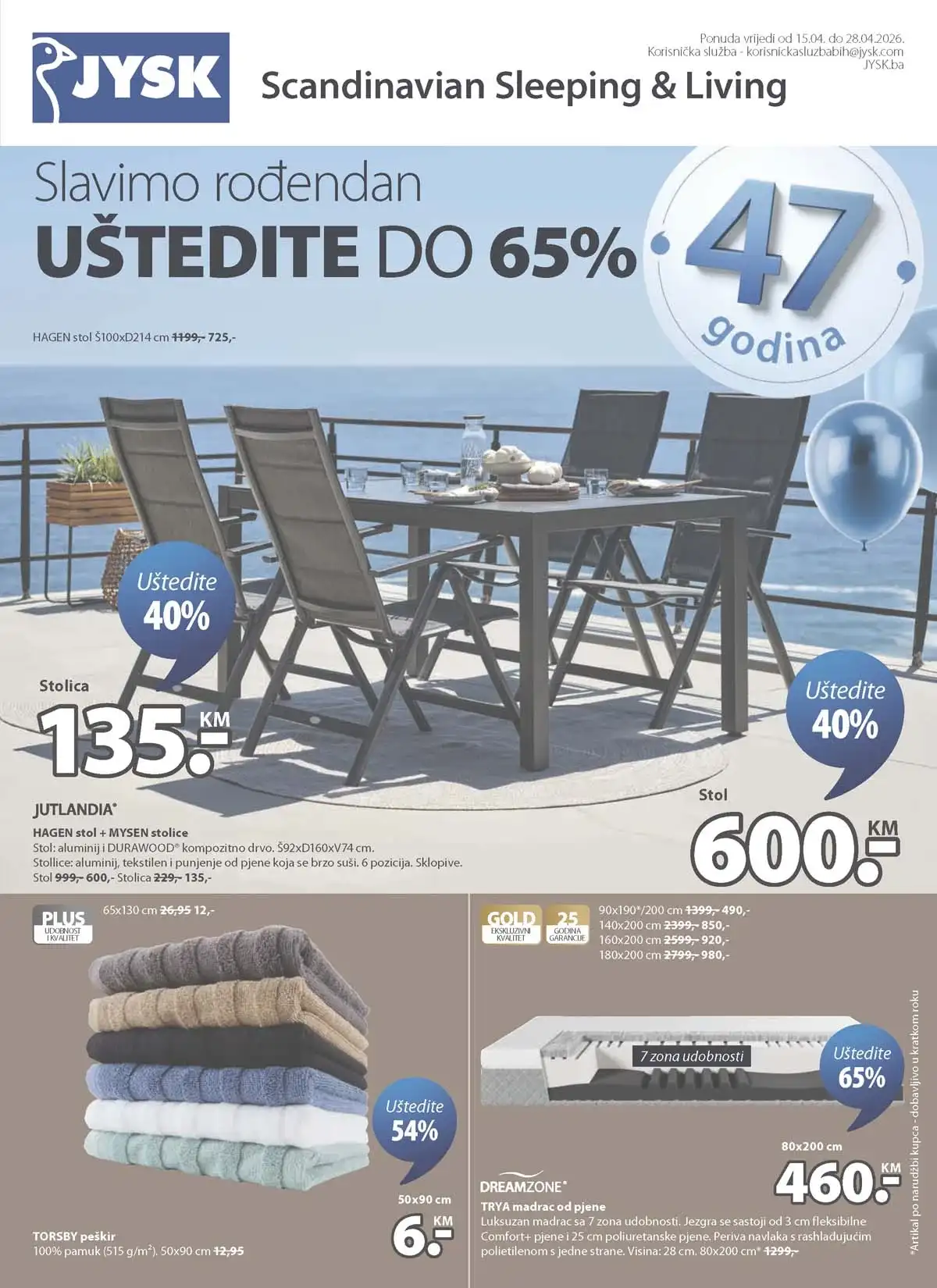 JYSK 47. rođendan – katalog sniženja do 65% strana 1 JYSK rođendanska akcija katalog sniženja namještaja i opreme za dom – strana 1 – do 28.04.2026
