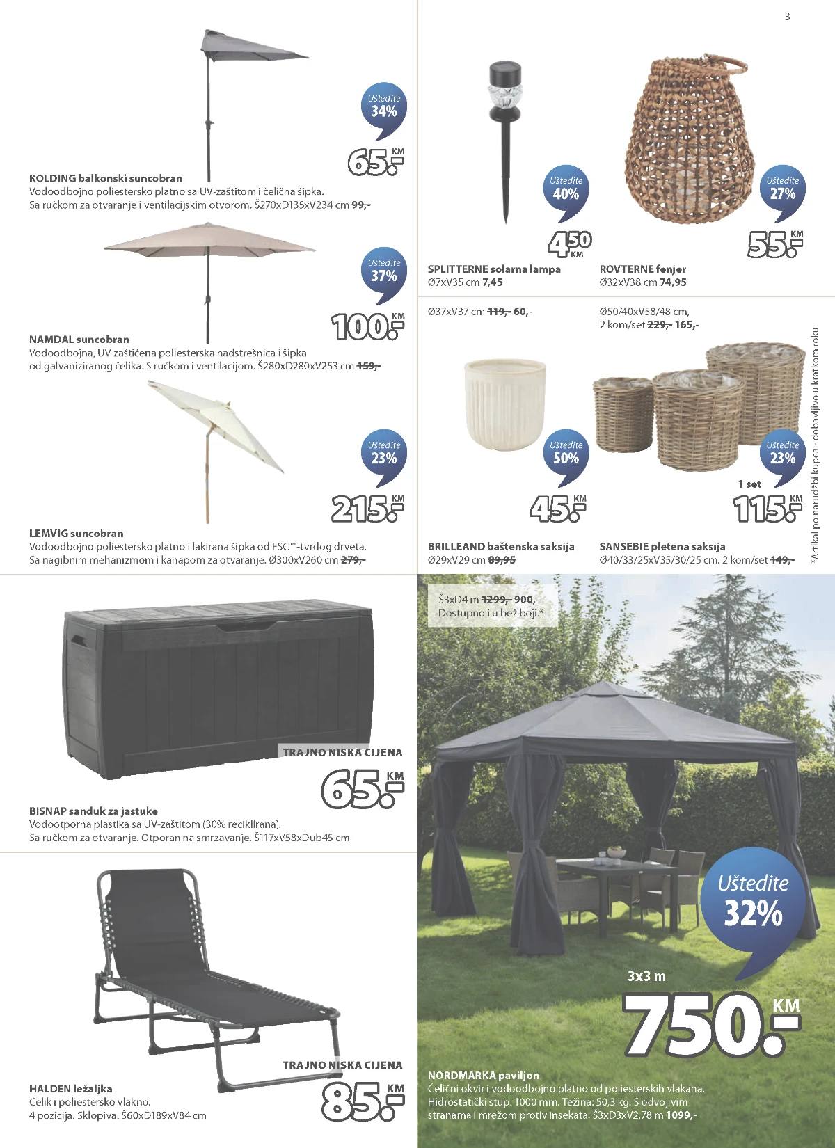 JYSK katalog 2026 – suncobrani, lampe i paviljoni na sniženju JYSK suncobrani solarne lampe i dekoracija za dvorište na akciji