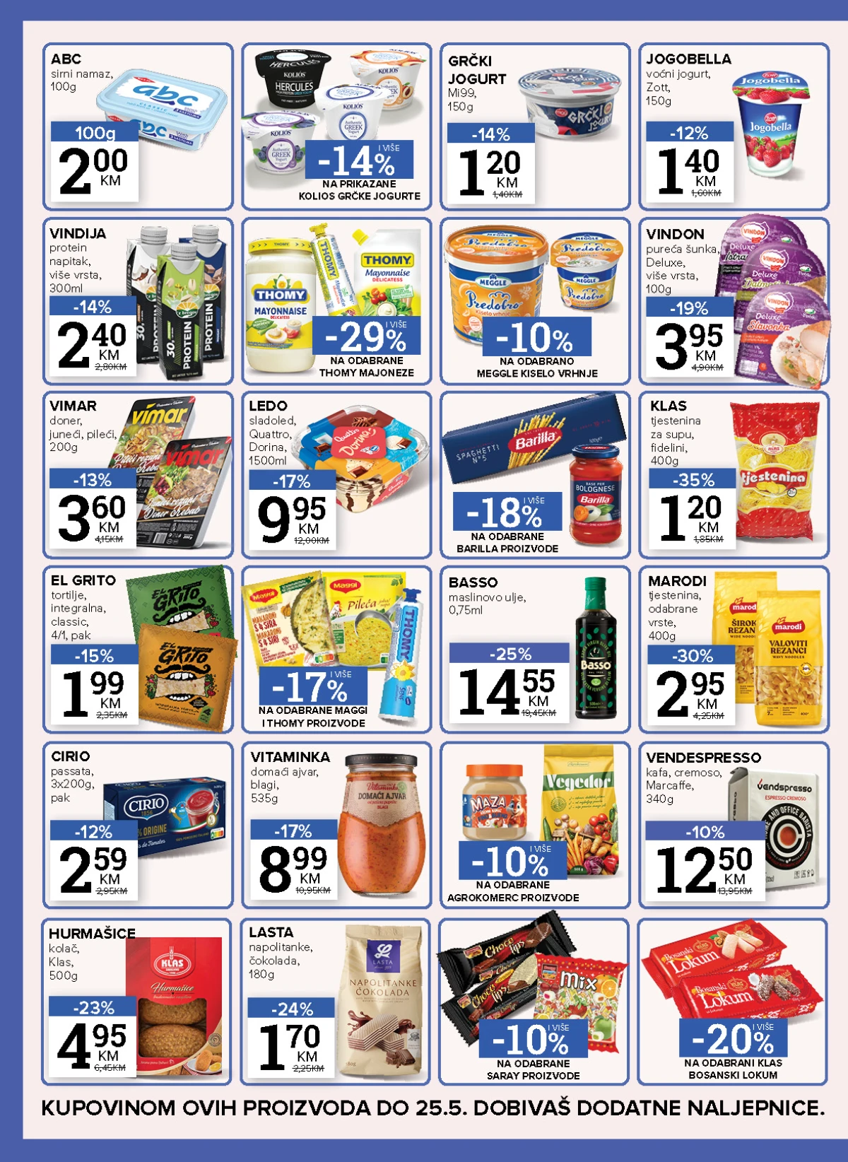 Konzum i Mercator prehrambena akcija – ABC, Meggle i Barilla Konzum i Mercator katalog maj 2026 ABC sirni namaz Meggle proizvodi i Barilla akcija