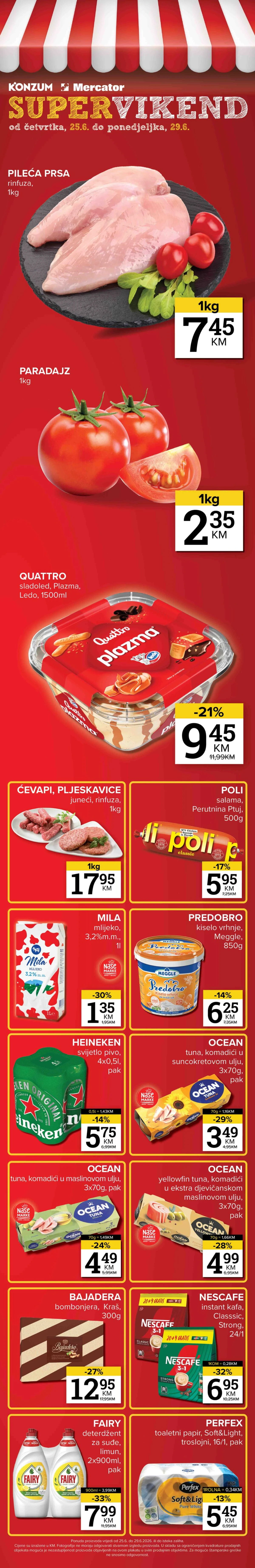 Konzum i Mercator Super Vikend akcija do 33% popusta i vikend sniženja do 29.06.2026