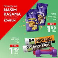 Konzum i Mercator akcija na kasama 04.05 do 06.05 2026 protein bar 1,49 KM Rondini keks 1,95 KM sniženja