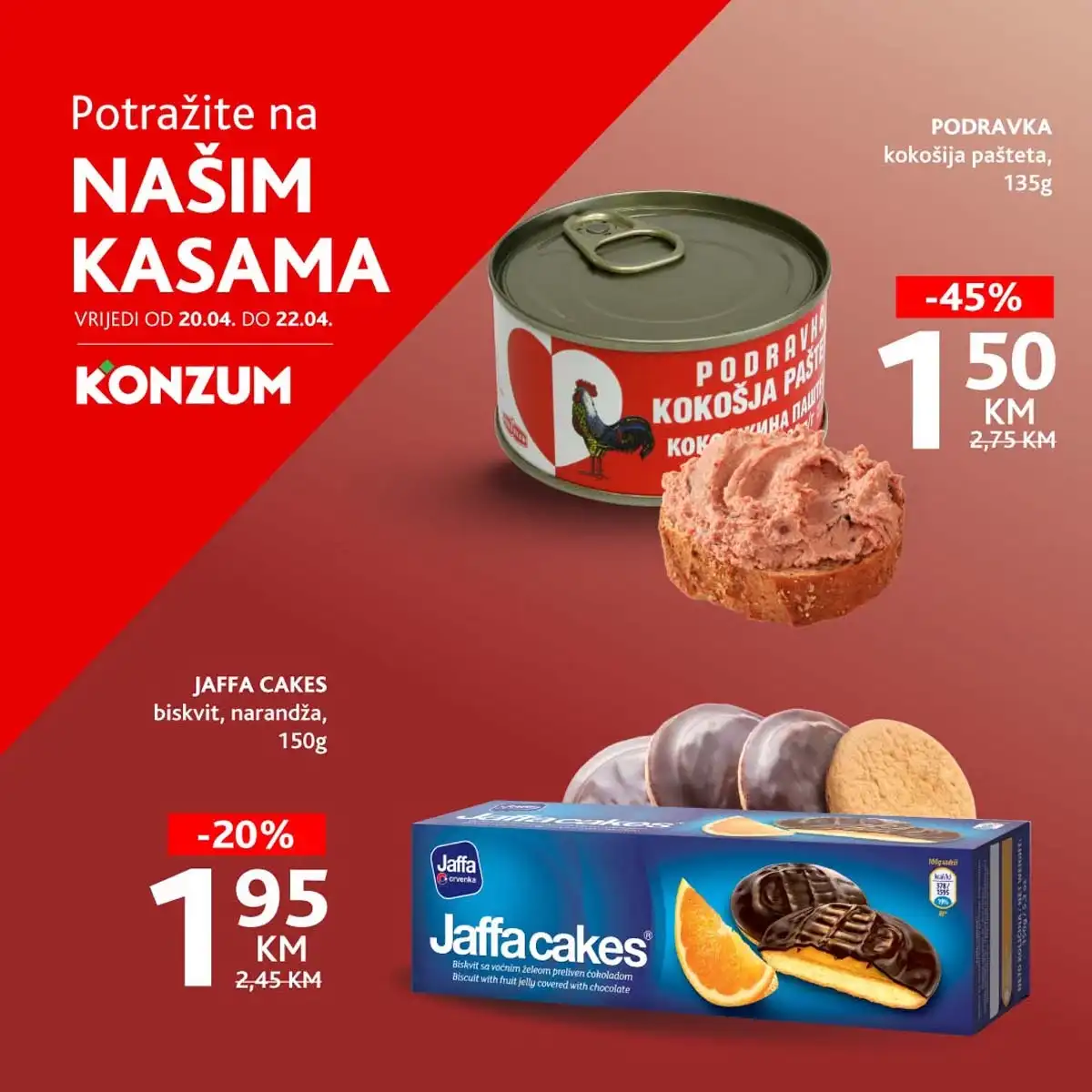 Konzum i Mercator akcija sniženja na kasama do 22.04.2026