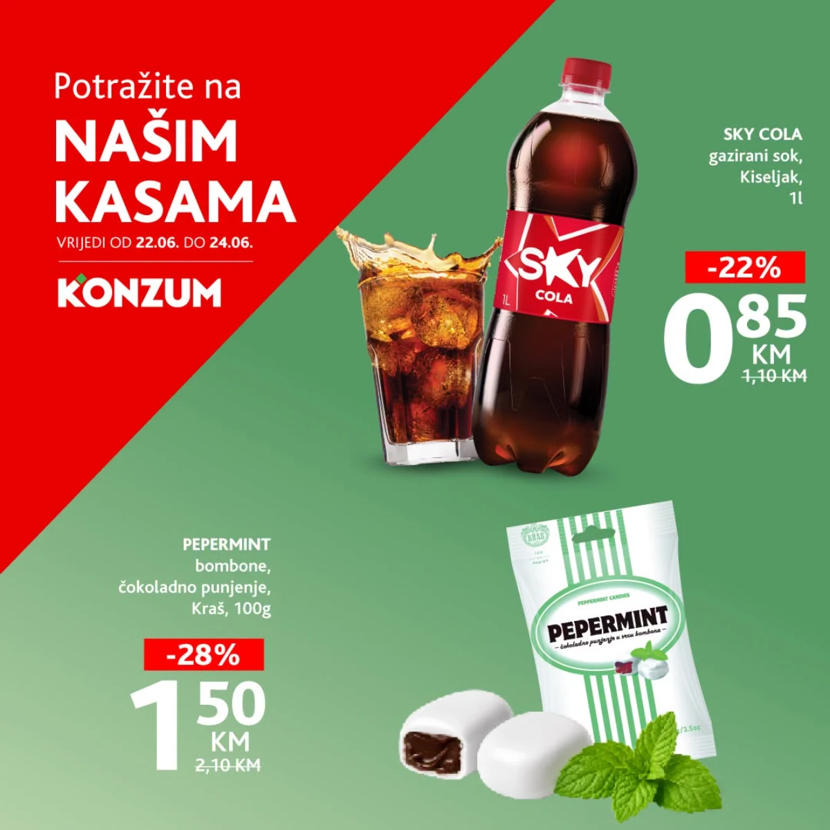 Konzum akcija na kasama od 22.06. do 24.06.2026 – proizvodi za svakodnevnu kupovinu po nižim cijenama