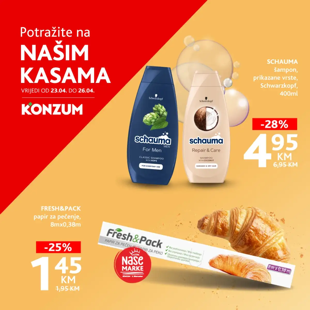 Konzum i Mercator akcija sniženja na kasama do 26.04.2026