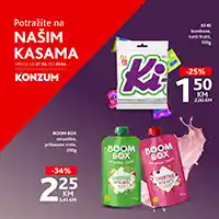 Konzum i Mercator akcija do 34 posto sniženja na kasama Ki-Ki bombone i Boom Box smoothie