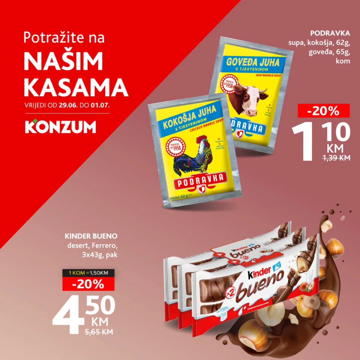 Konzum akcija na kasama do 20% popusta – nova ponuda vrijedi od 29.06. do 01.07.2026.