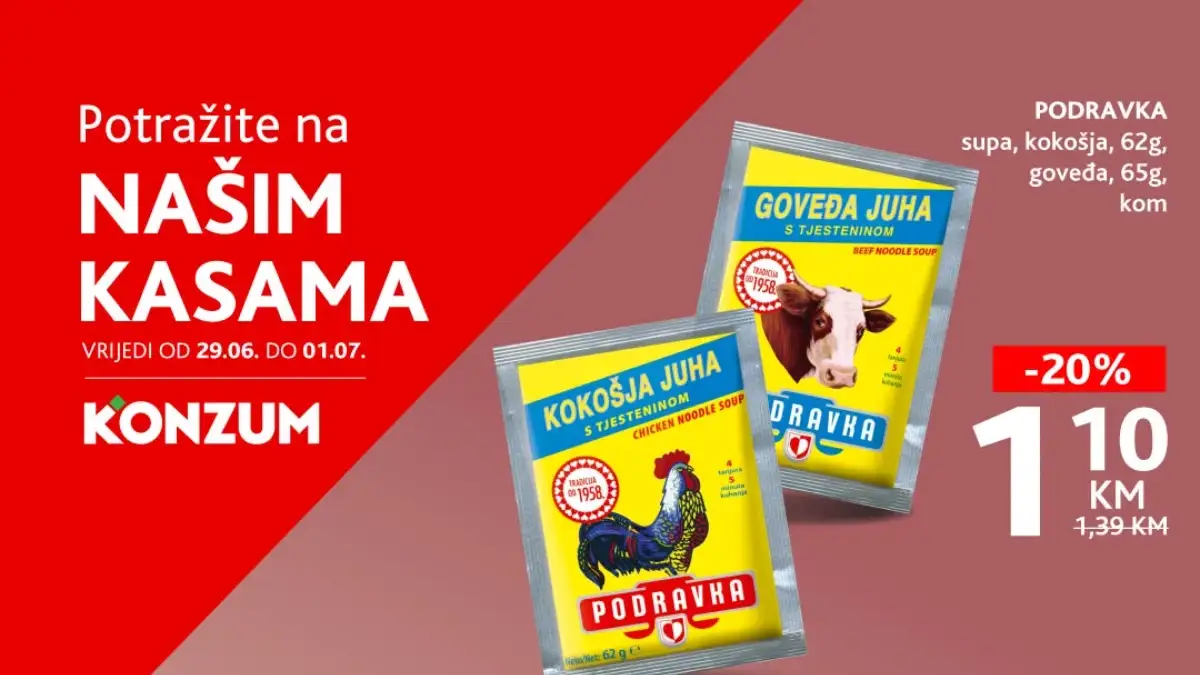 Konzum akcija na kasama do 20% popusta – nova ponuda vrijedi od 29.06. do 01.07.2026.