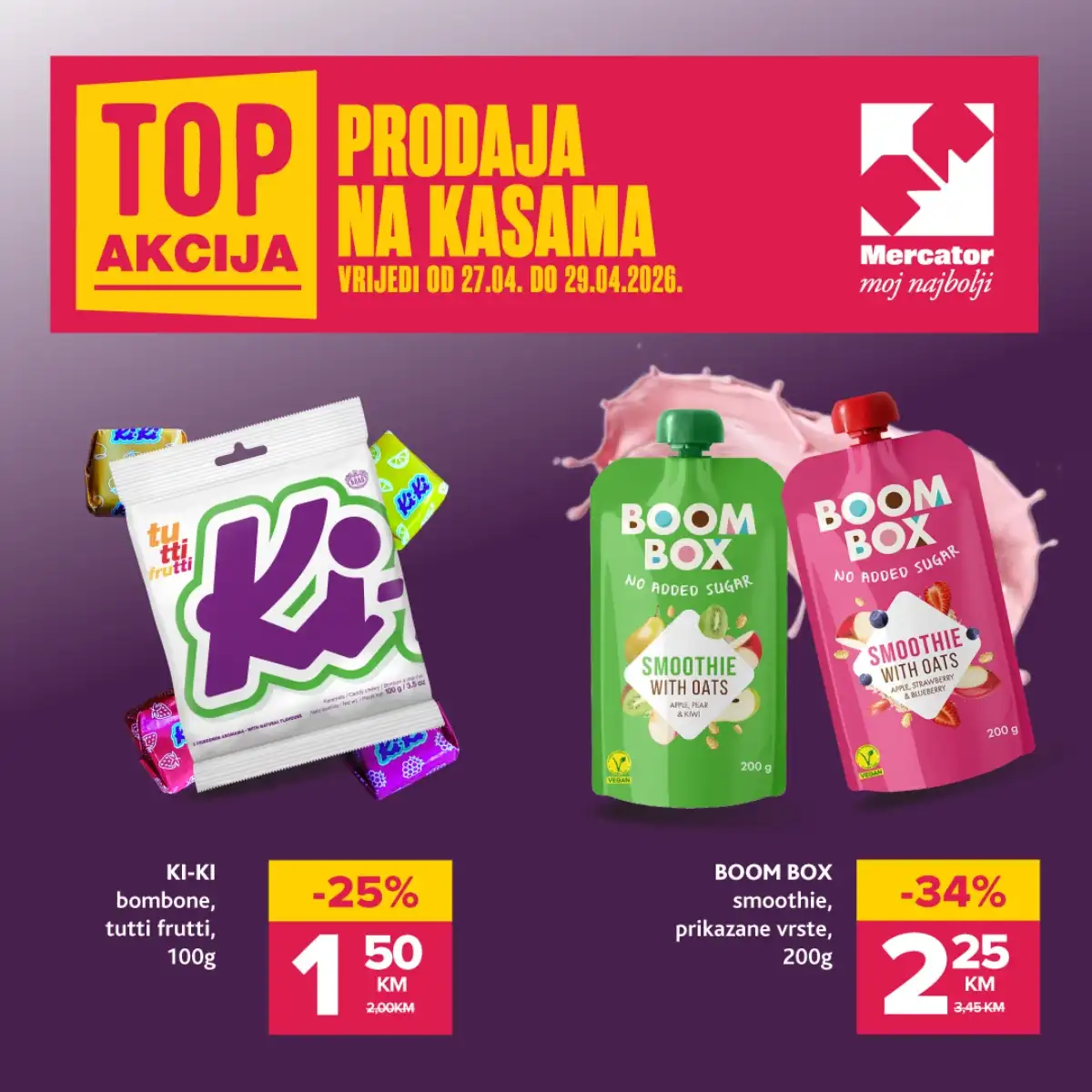Mercator i Konzum akcija na kasama popusti Ki-Ki i Boom Box proizvodi
