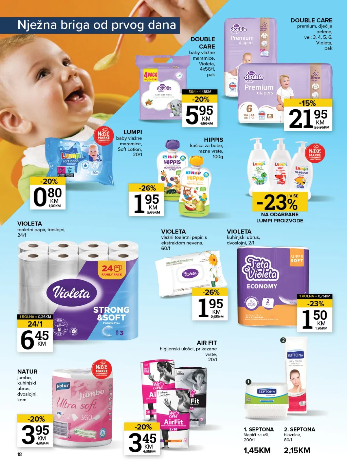 Konzum i Mercator katalog do 10.08.2026. – Pampers pelene, vlažne maramice i proizvodi za bebe (strana 18)