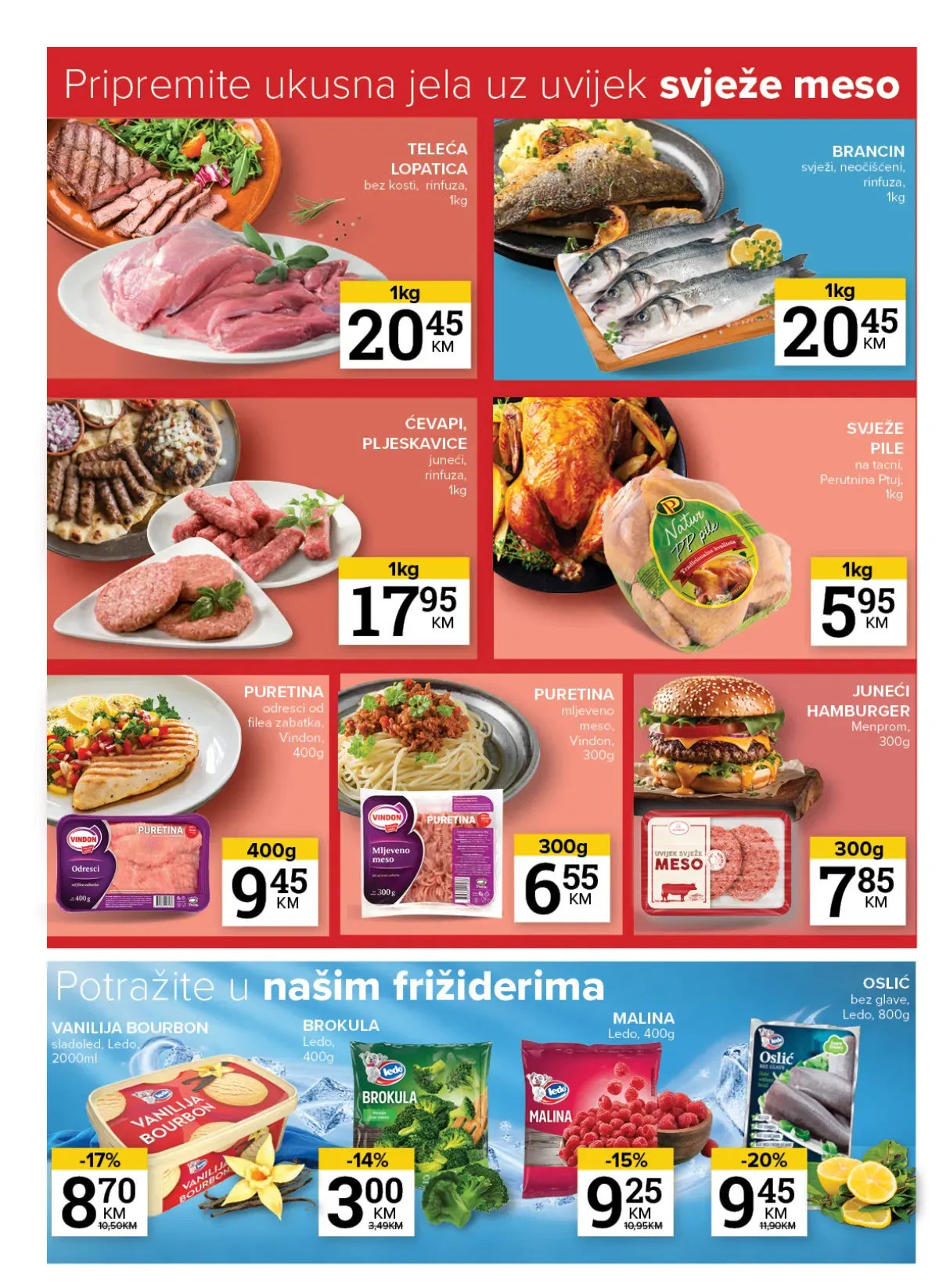 Konzum i Mercator katalog – svježe meso, piletina, riba, puretina i zamrznuti proizvodi