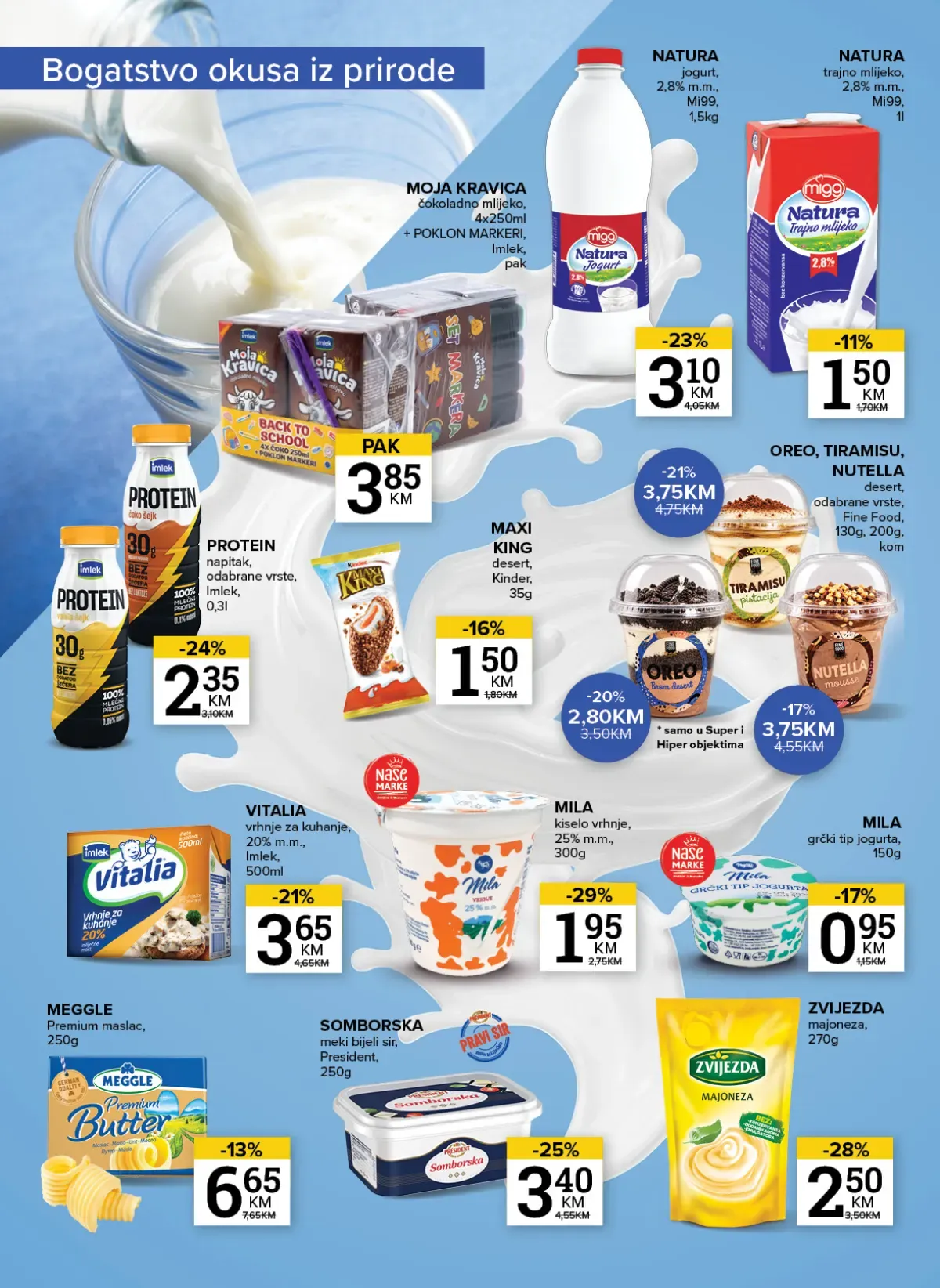 Konzum i Mercator katalog – mlijeko, jogurt, maslac, margarin i proteinski proizvodi
