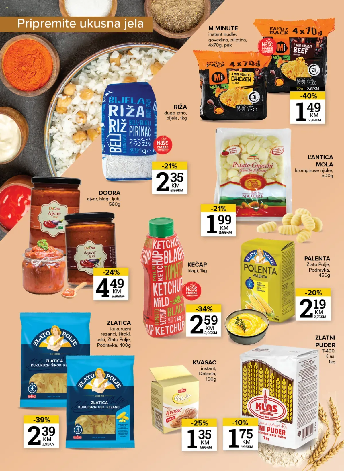 Konzum i Mercator katalog – riža, ajvar, ketchup, palenta, tjestenina i prašak za pecivo
