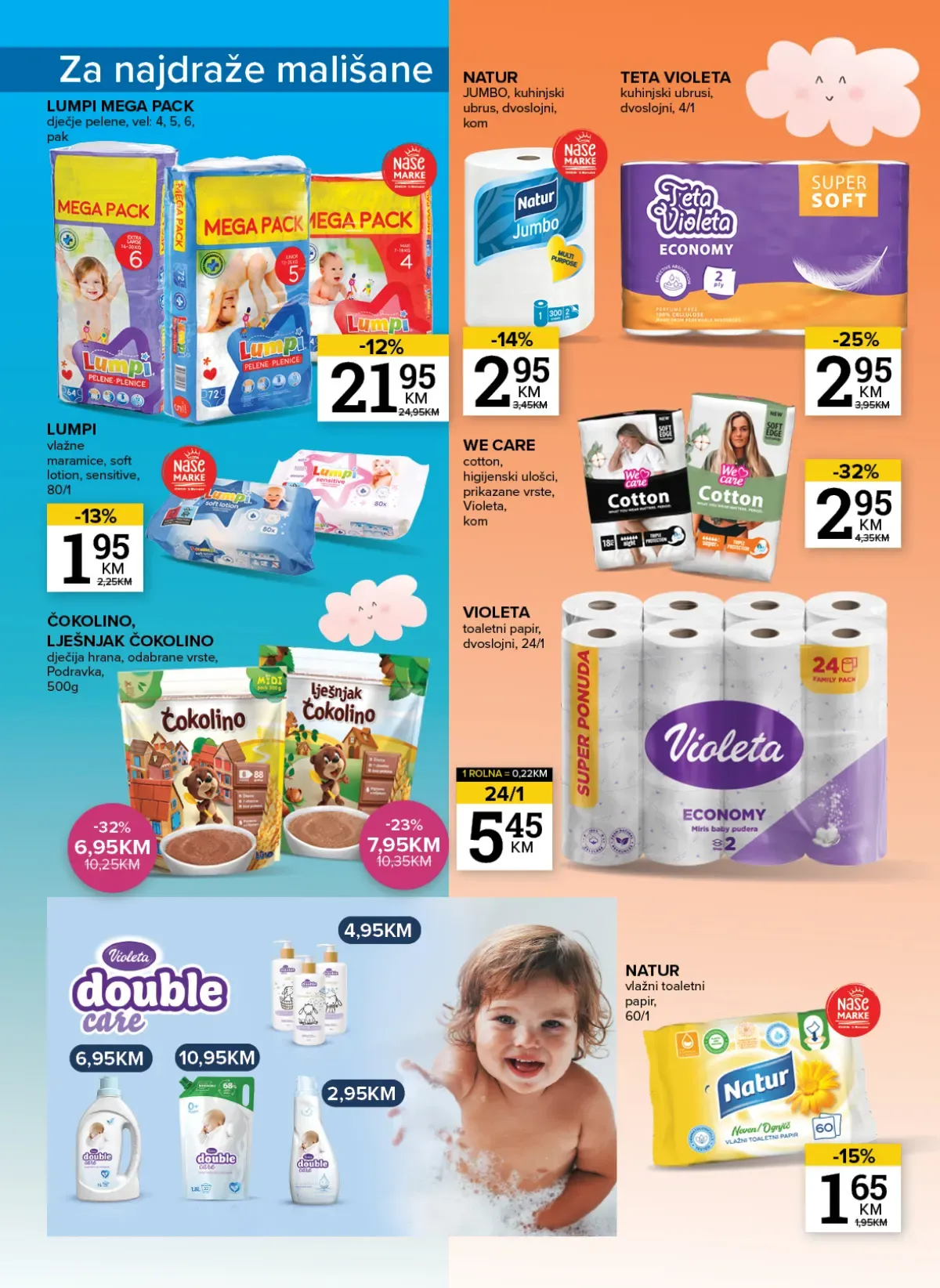 Konzum i Mercator katalog – pelene, vlažne maramice, toaletni papir i proizvodi za djecu