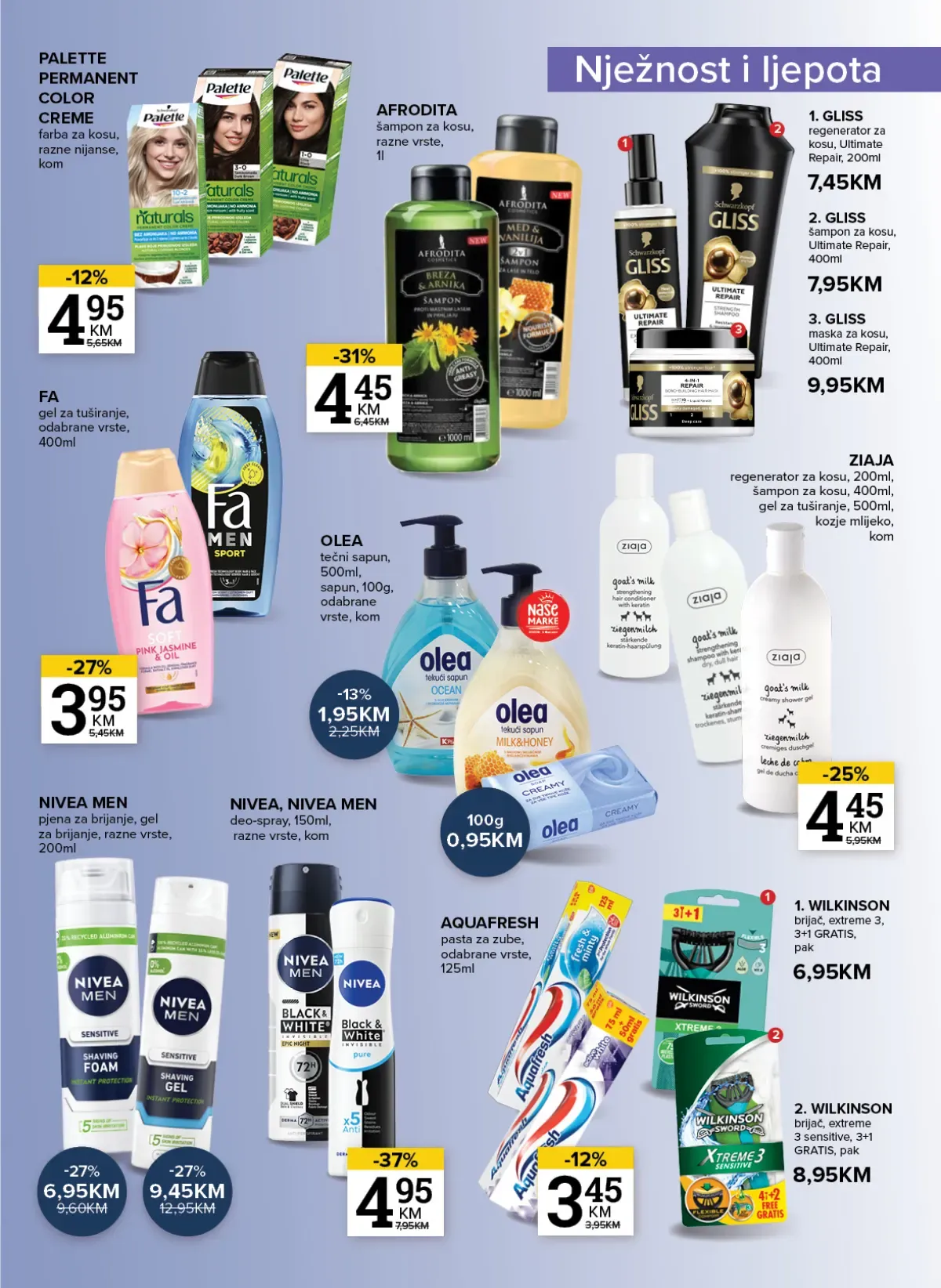 Konzum i Mercator katalog – Nivea, Fa, Olea, Gliss, Wilkinson i proizvodi za ličnu njegu