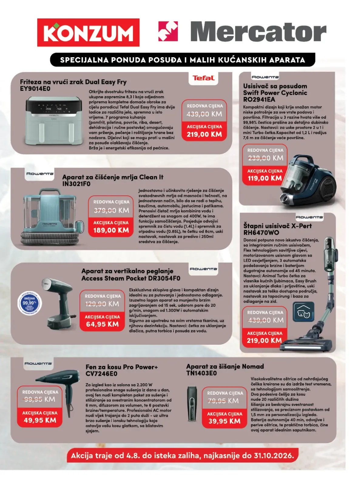 Konzum i Mercator katalog – Tefal i Rowenta mali kućanski aparati po akcijskim cijenama